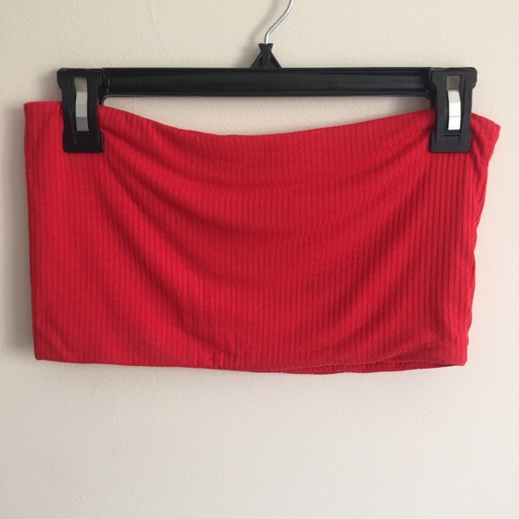 TOPSHOP Red Ribbed Cropped Tube Top - Picture 2 of 6